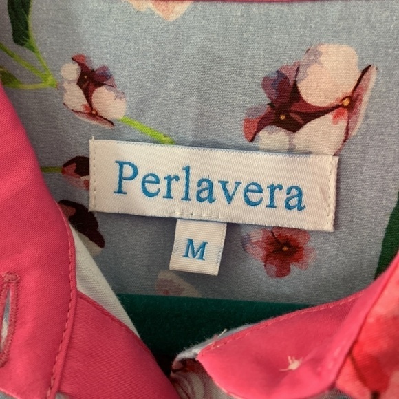 Perlavera size M floral blue pink shirt dress hydrangeas print - Picture 3 of 14